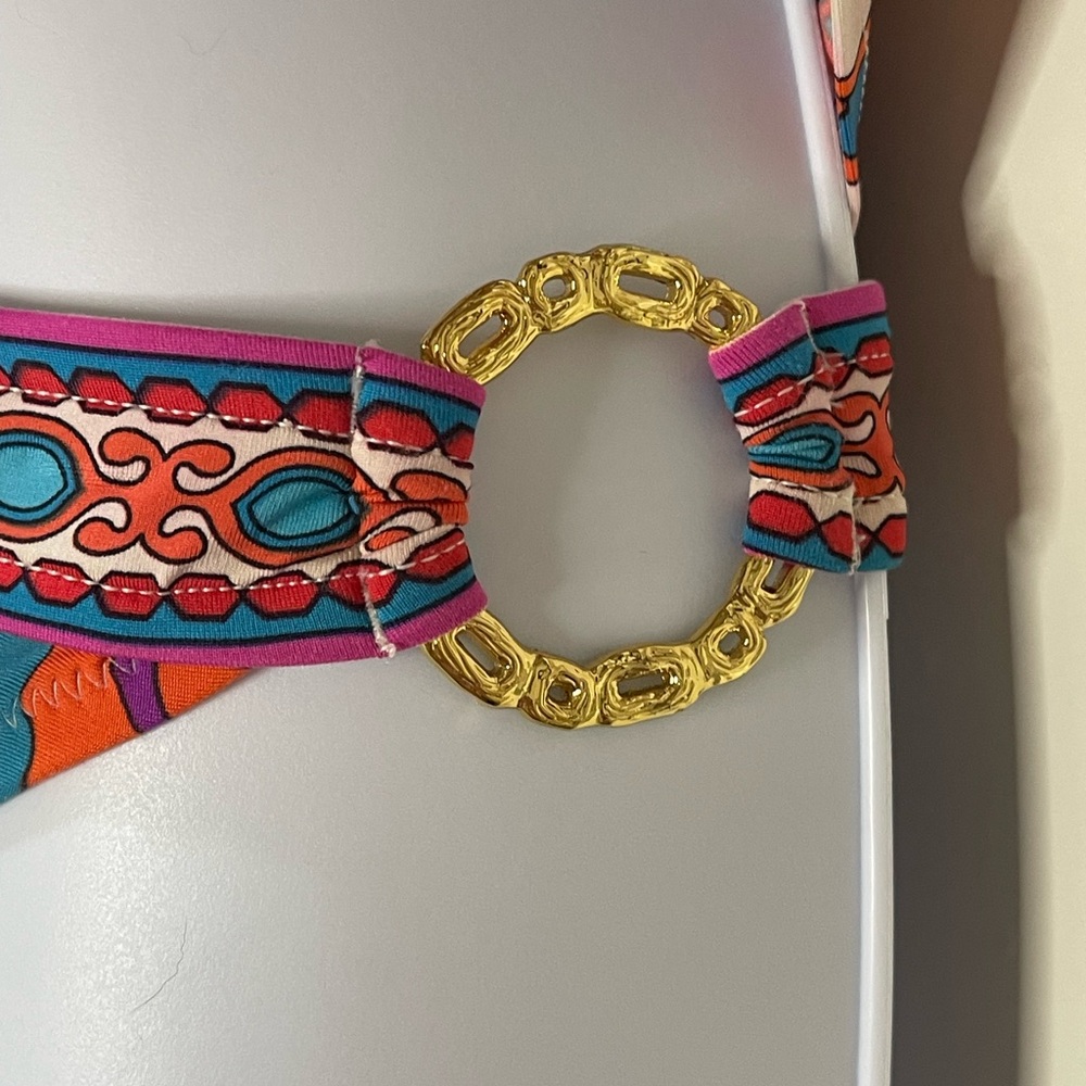 Trina Turk Fuji Flowers Vibrant Pink Tankini Bikini Gold Rings Size 10 - Picture 10 of 16